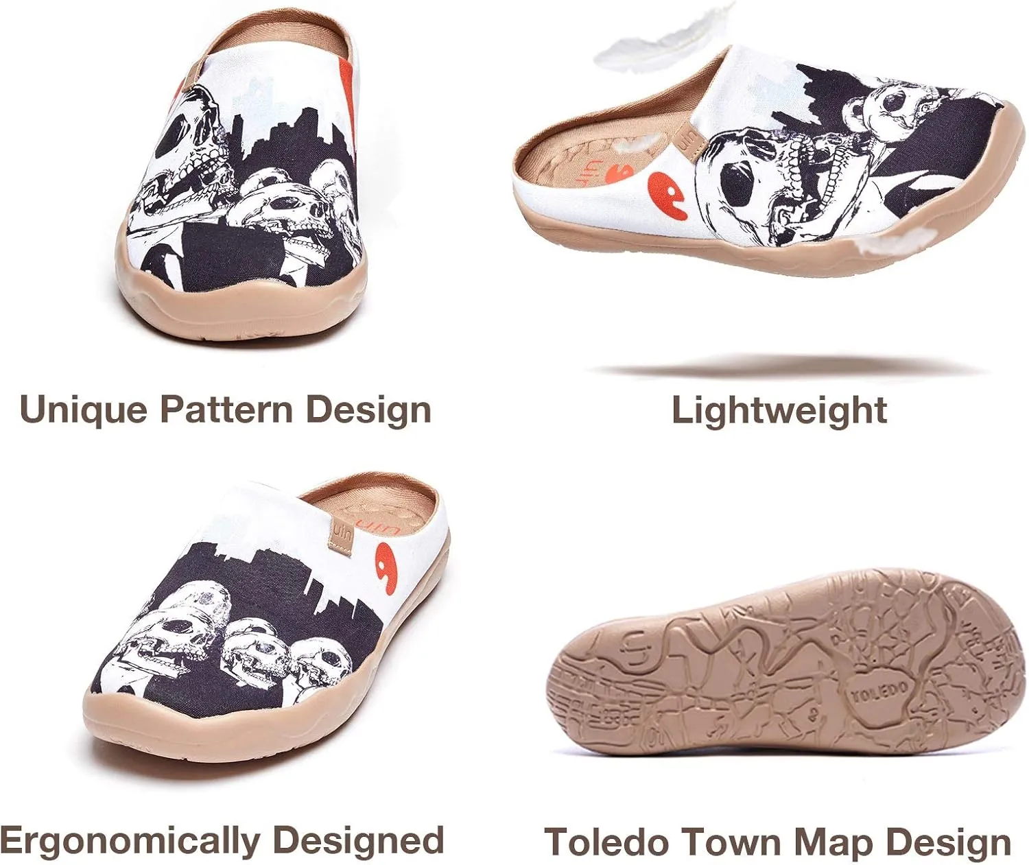 UIN Men's Painted Slipper Lightweight Comfort Mules Walking Casual Household Slip Ons Art Travel Shoes Malaga