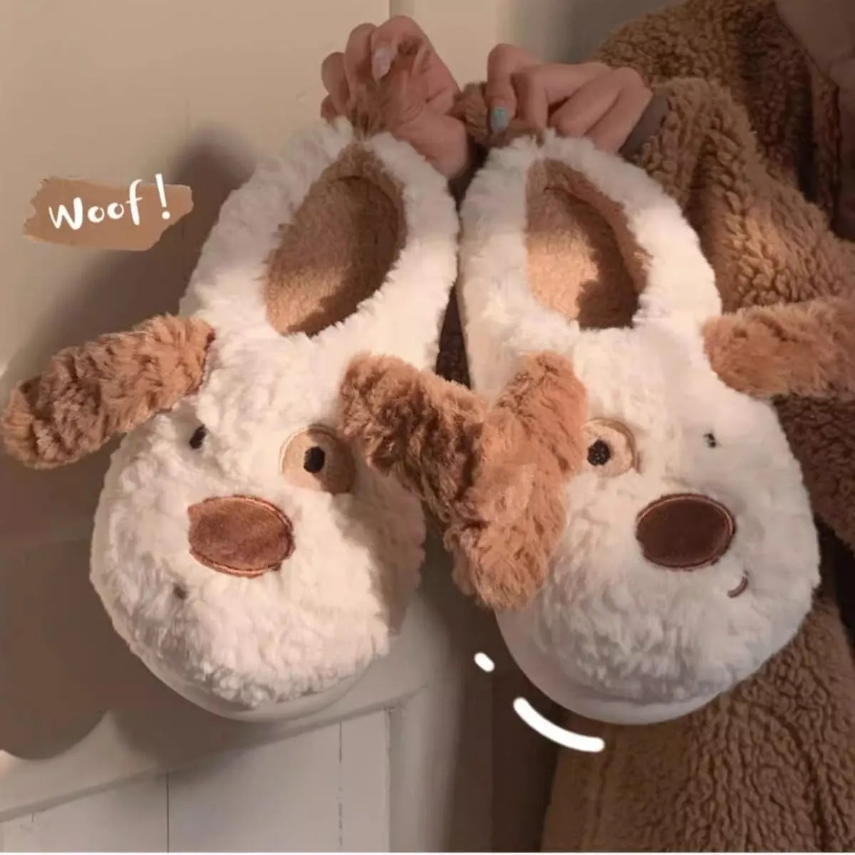 Warm and Cute Long Ear Dog Slippers Plush Puppy Animal Slippers for Women and Men Winter Slippers
