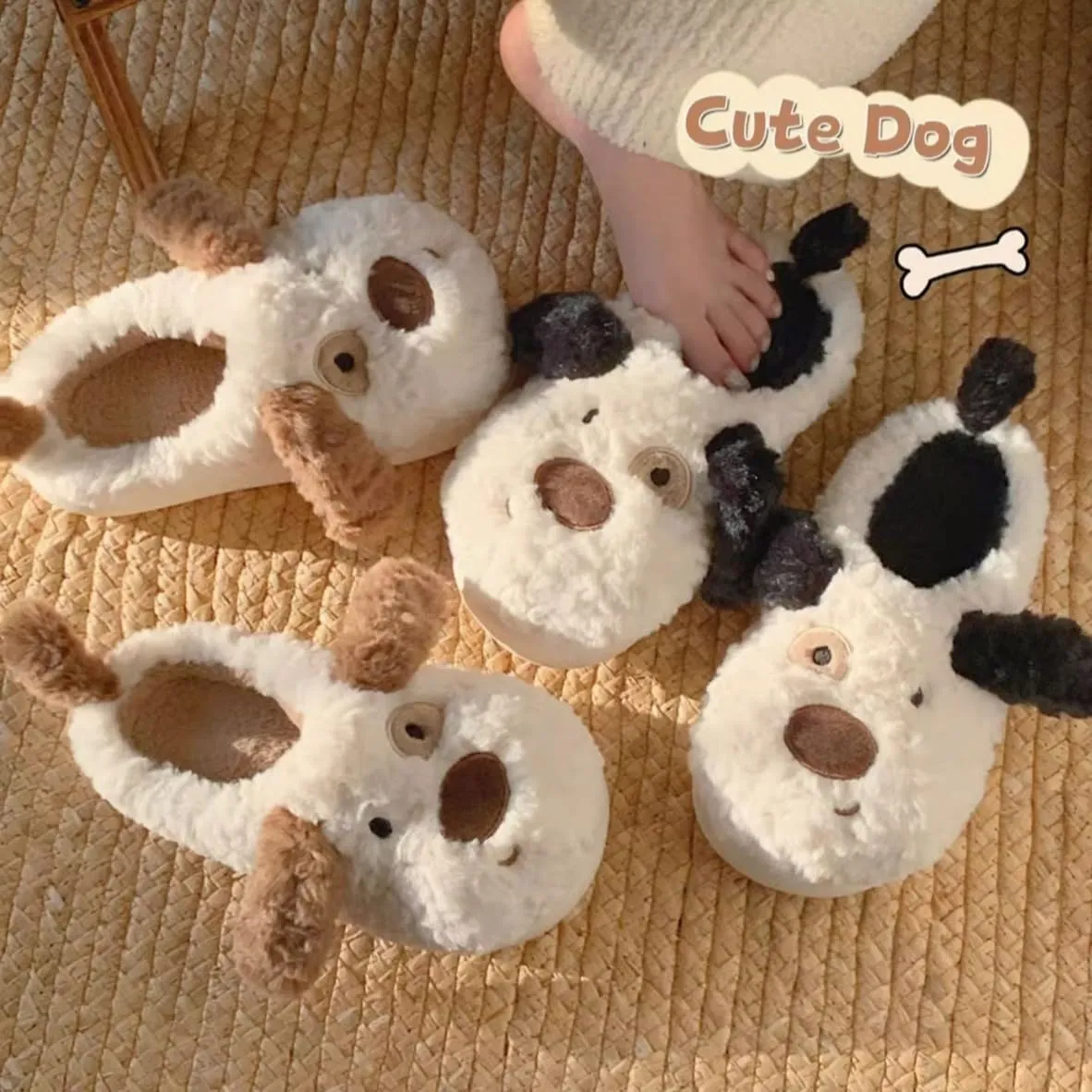 Warm and Cute Long Ear Dog Slippers Plush Puppy Animal Slippers for Women and Men Winter Slippers