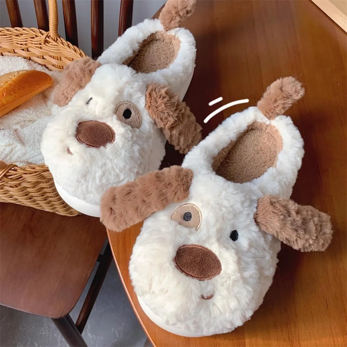 Warm and Cute Long Ear Dog Slippers Plush Puppy Animal Slippers for Women and Men Winter Slippers