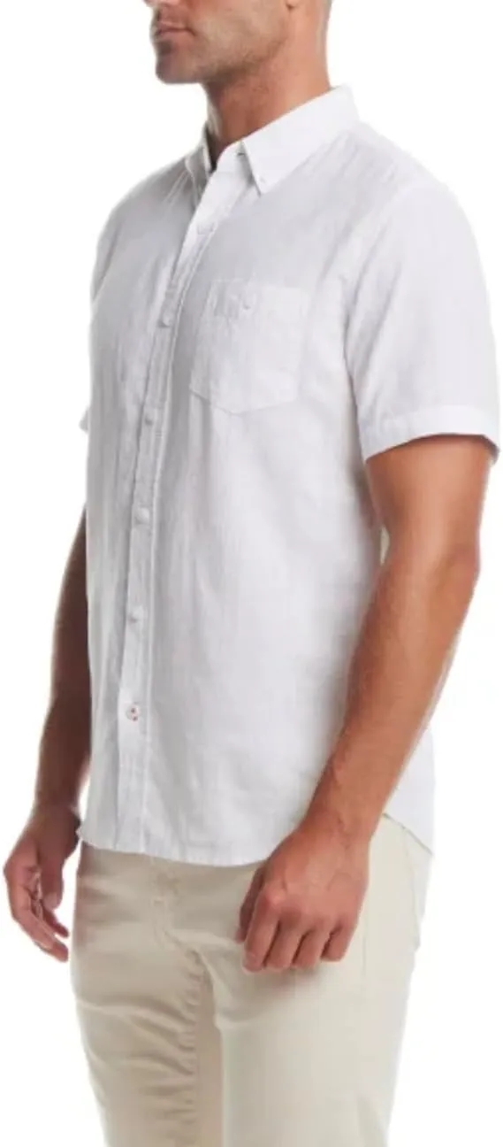 Weatherproof Vintage Men's Short Sleeve Linen Cotton Blend Woven Button Down Shirt