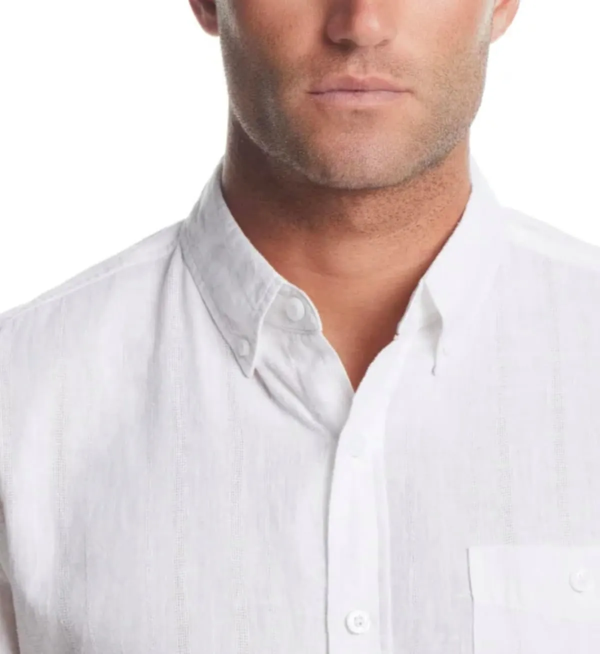 Weatherproof Vintage Men's Short Sleeve Linen Cotton Blend Woven Button Down Shirt