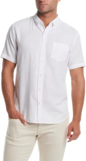 Weatherproof Vintage Men's Short Sleeve Linen Cotton Blend Woven Button Down Shirt