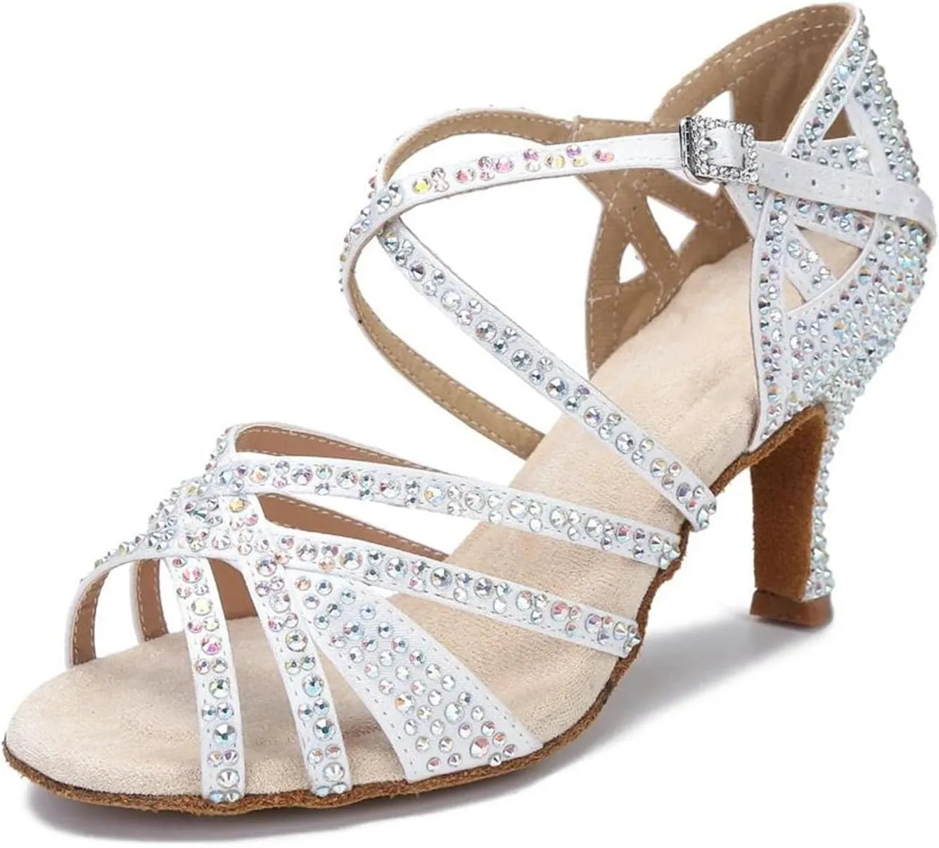White Satin Ballroom Sandals - Soft Bottom Wedding Dance Shoes (9CM/3.54")