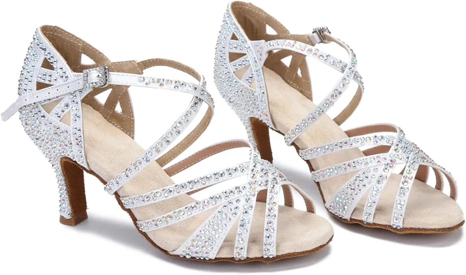 White Satin Ballroom Sandals - Soft Bottom Wedding Dance Shoes (9CM/3.54")