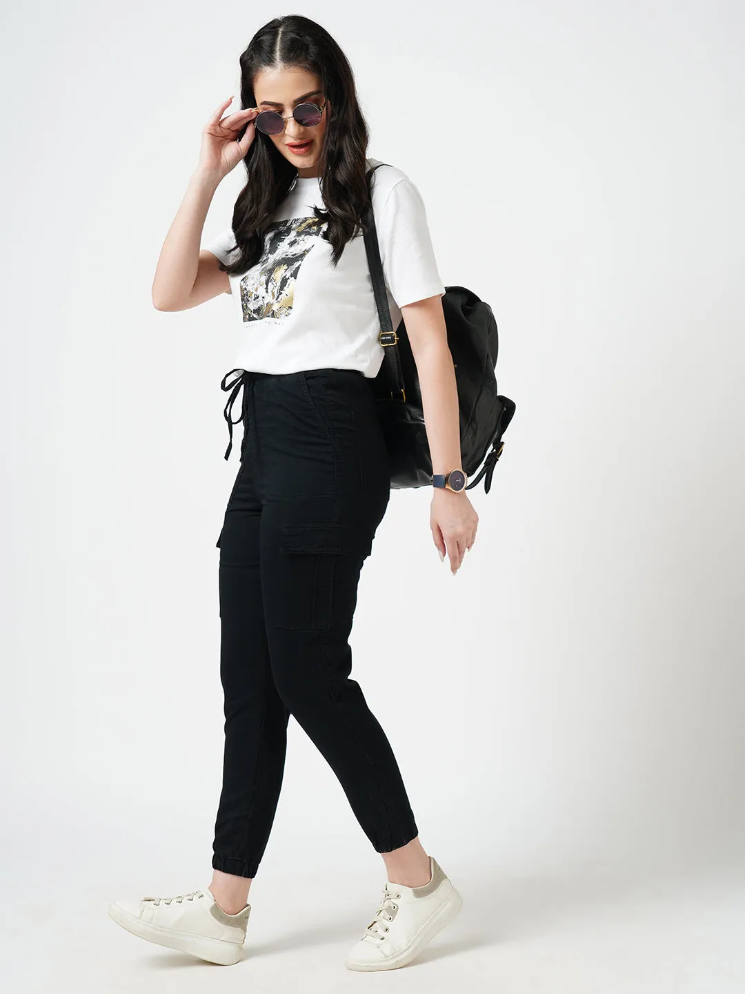 Women Black High Rise Cargo