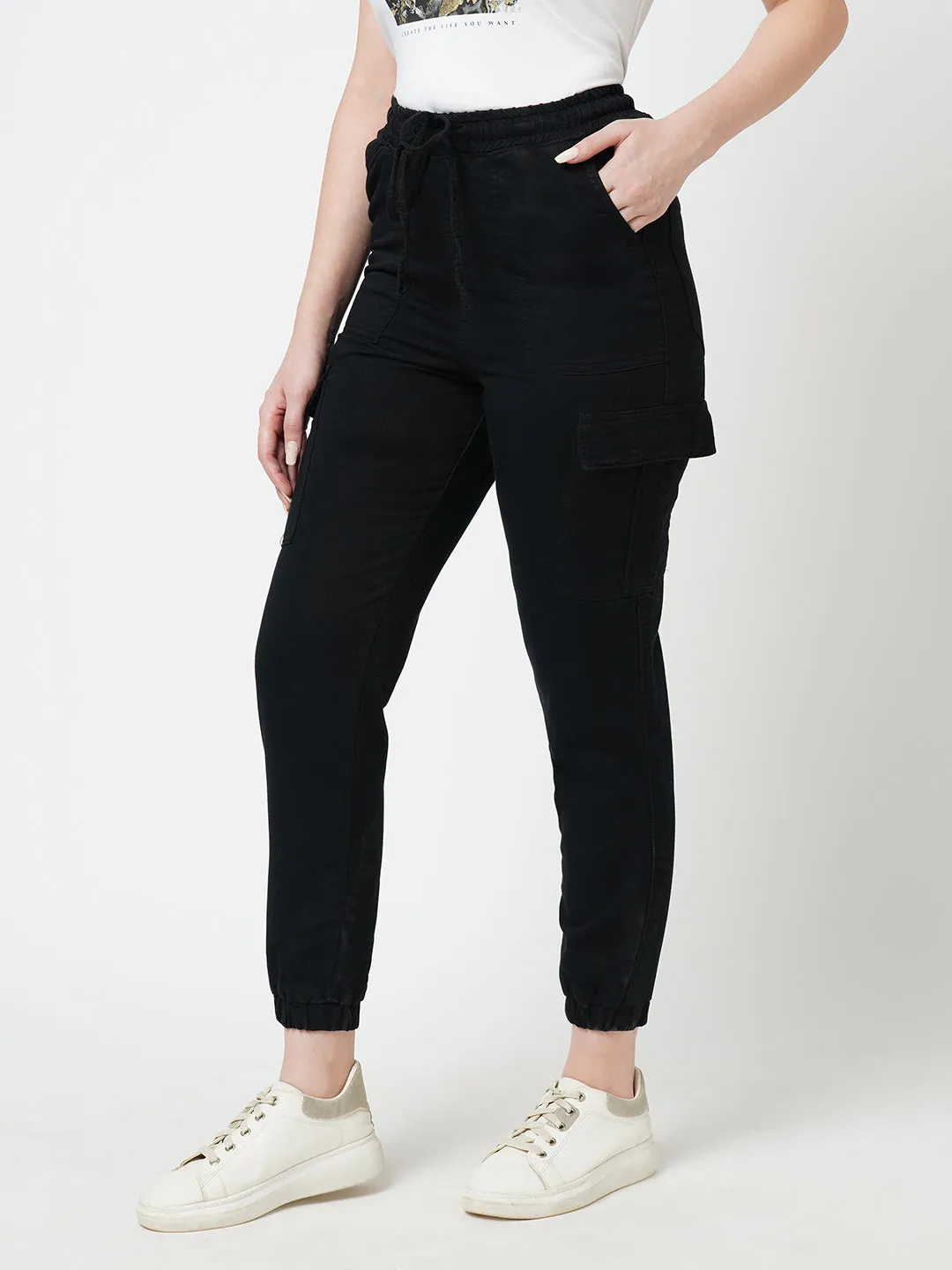 Women Black High Rise Cargo
