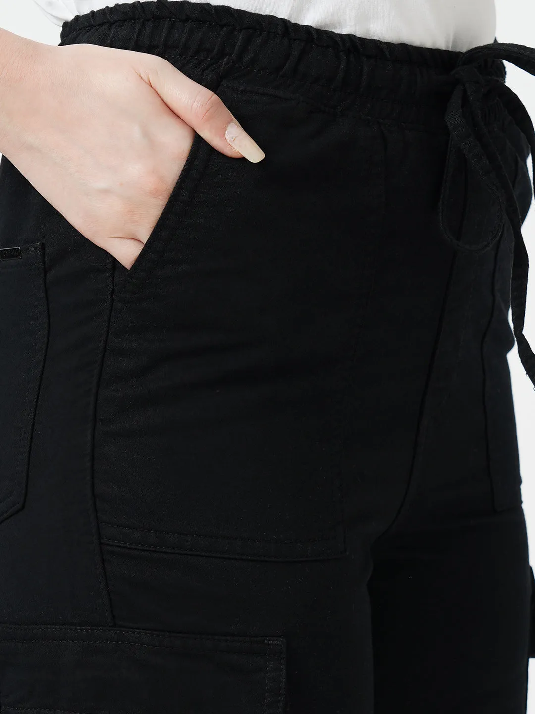 Women Black High Rise Cargo