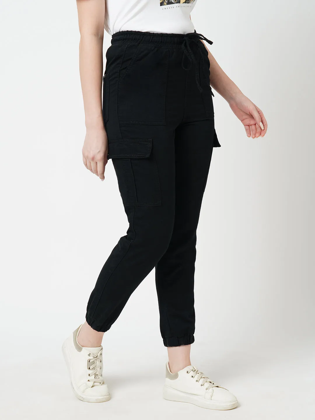 Women Black High Rise Cargo