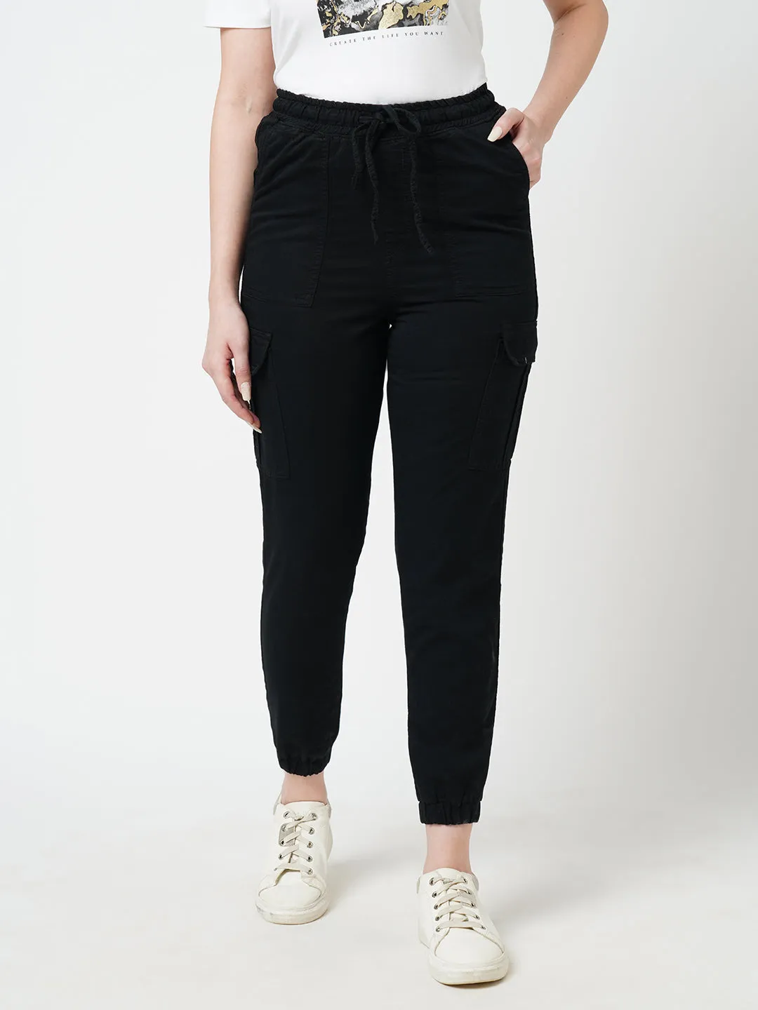 Women Black High Rise Cargo