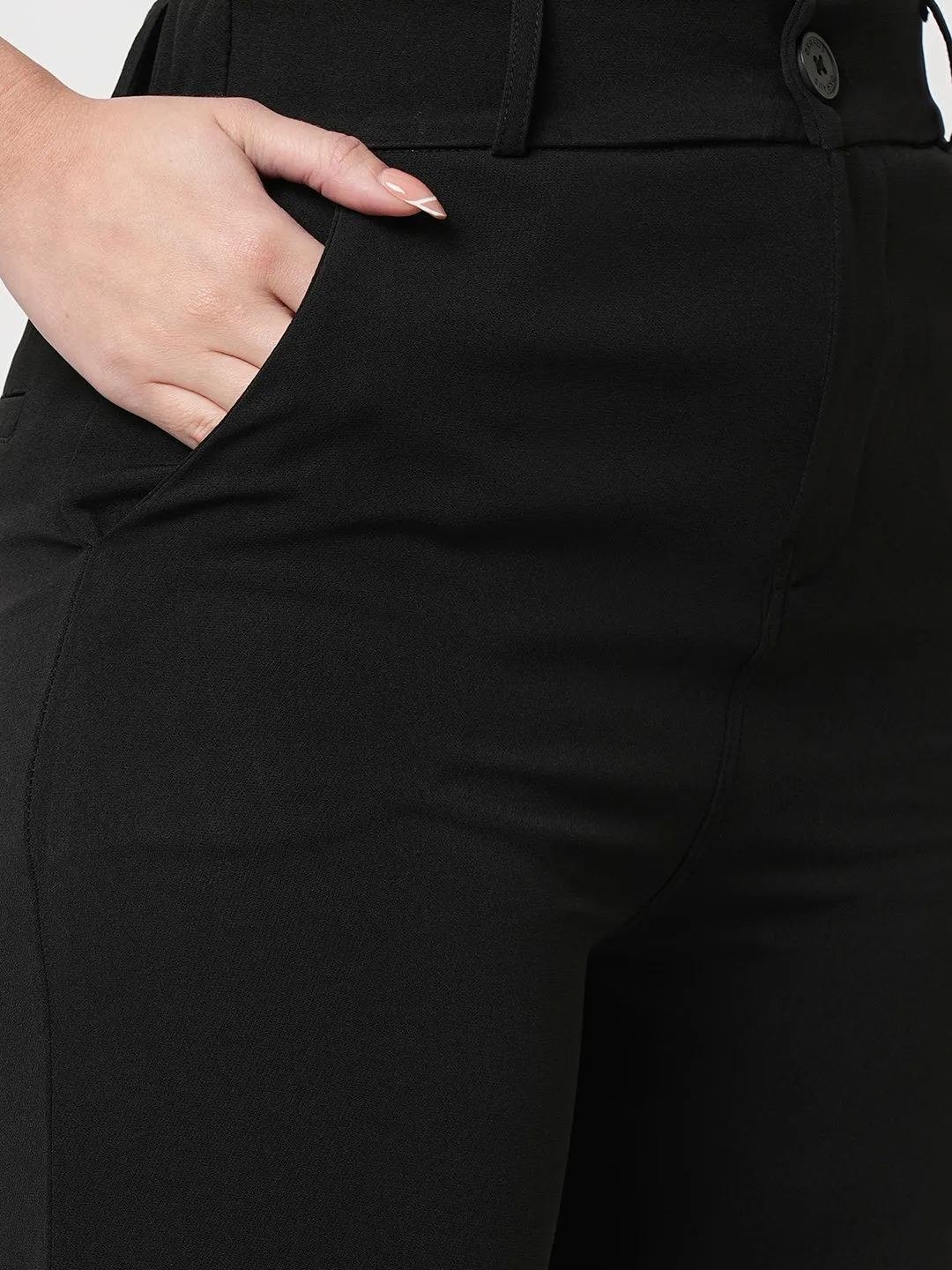 Women Black Mid-Rise Wide Leg Trouser