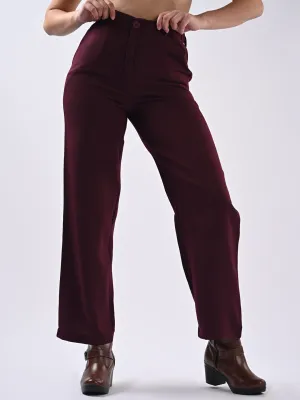 Women Wine Mid-Rise Wide Leg Trouser