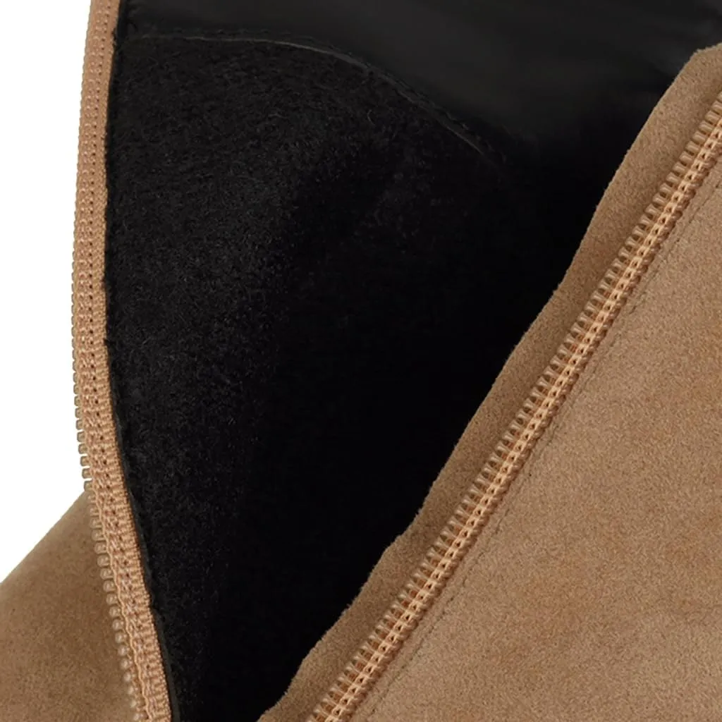 Women's Chunky Platform High Heel Ankle Boots Round Toe Suede Side Zipper Winter Dressy Short Bootie