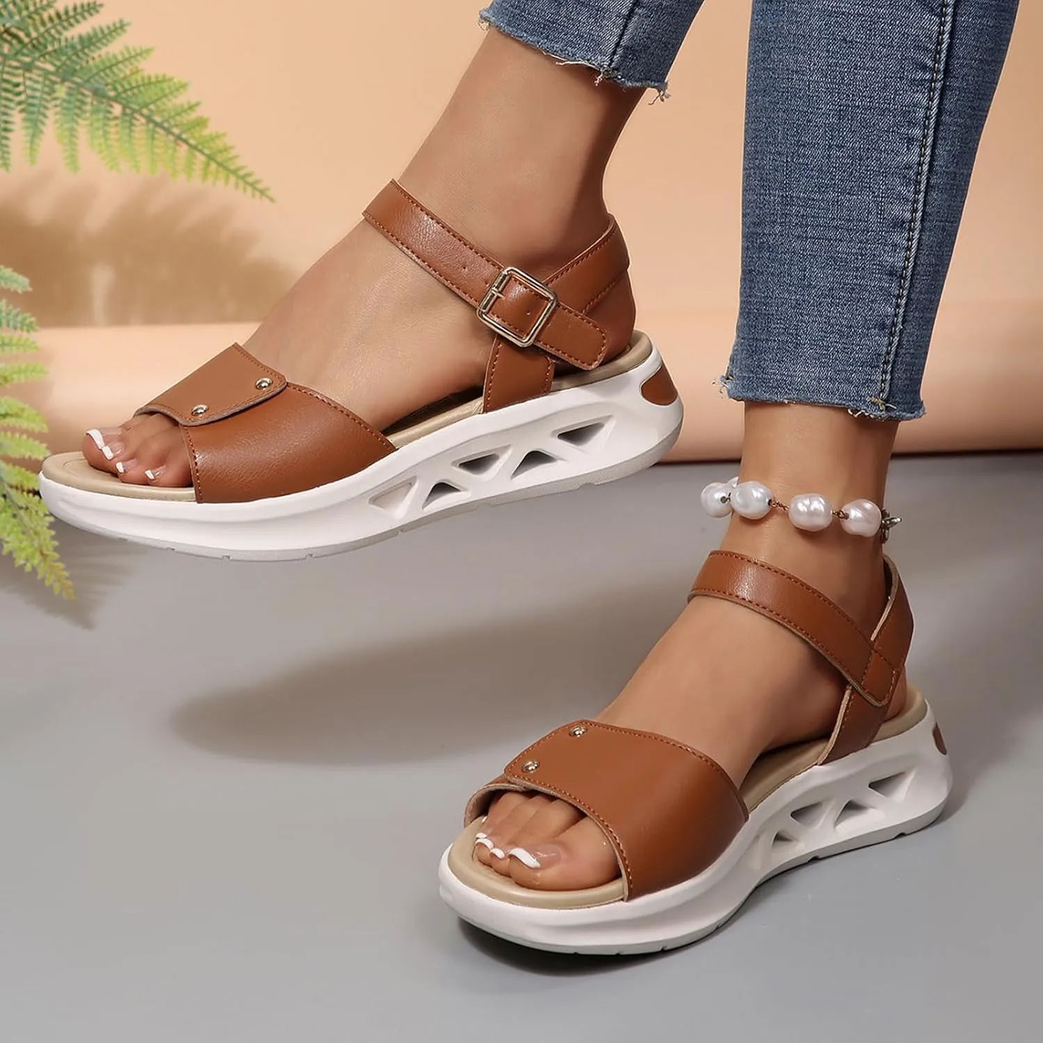 Womens Comfortable Walking Sandal with Adjustable Hook and Loop Strap Travel Summer Beach Outdoor Water Shoes