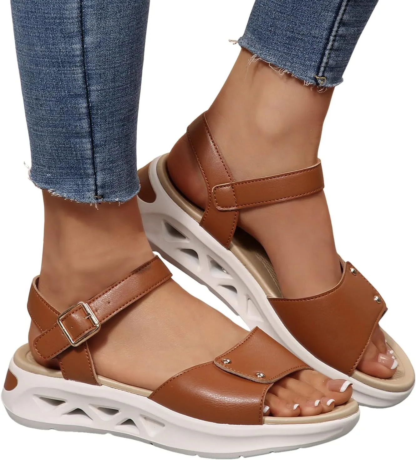Womens Comfortable Walking Sandal with Adjustable Hook and Loop Strap Travel Summer Beach Outdoor Water Shoes
