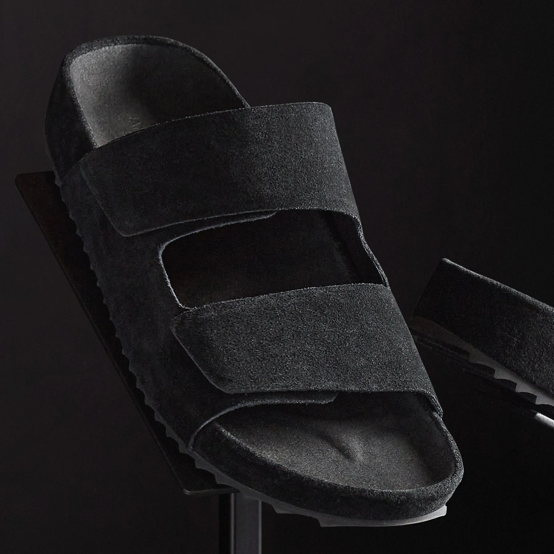 Women's Double Strap Suede Slide - Black