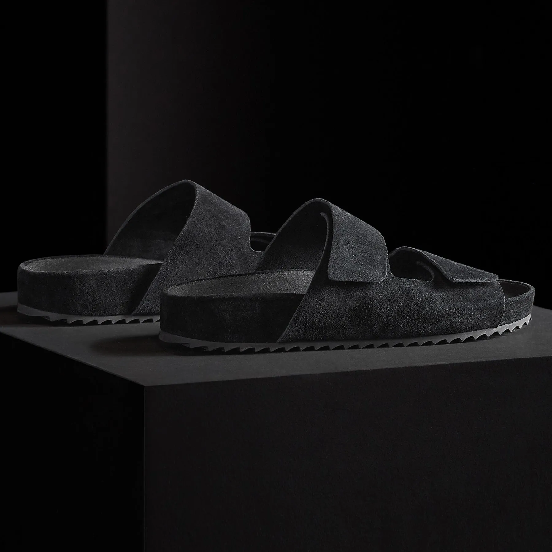 Women's Double Strap Suede Slide - Black