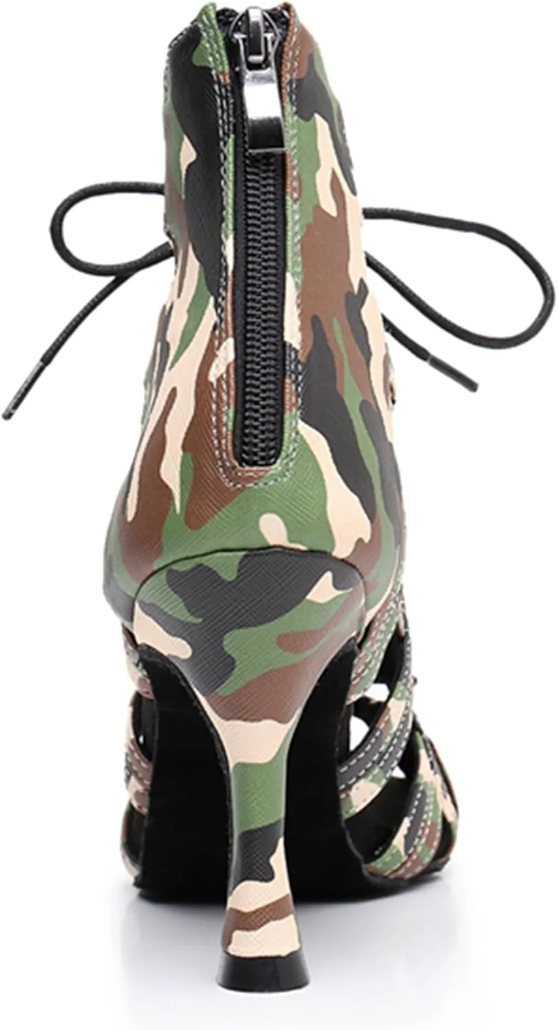 Womens Girls Ballroom Dance Shoes Lace-up Dancing Sandal Heels Open Toe Party Ankle Booties X3221
