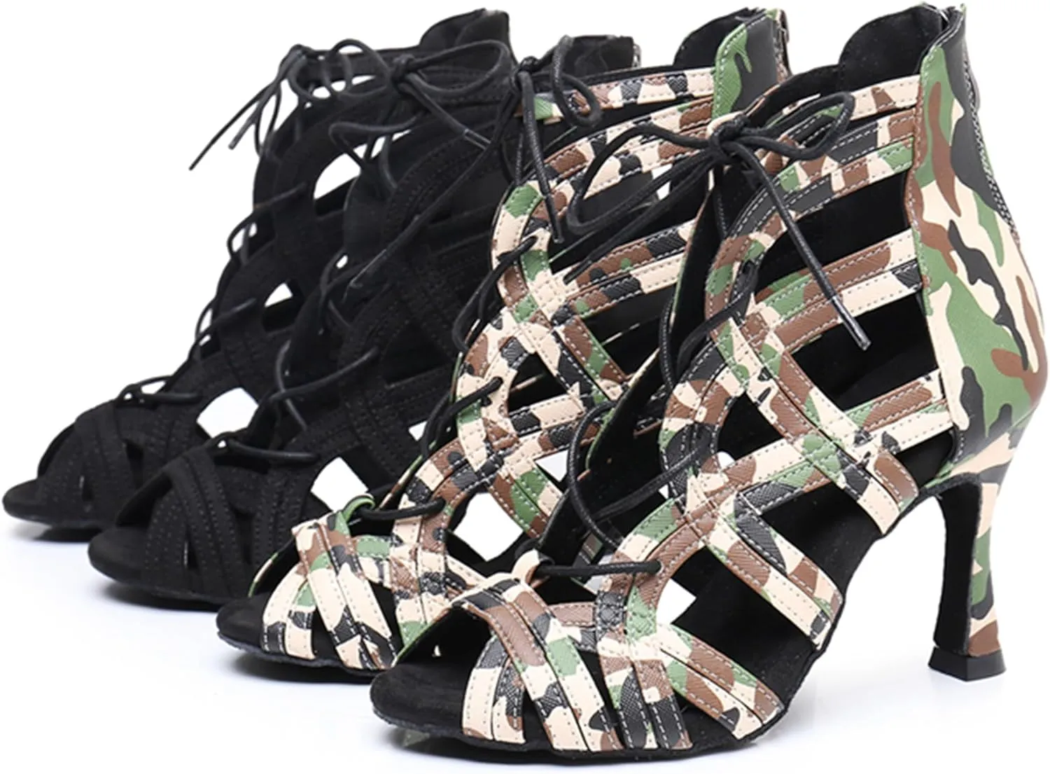 Womens Girls Ballroom Dance Shoes Lace-up Dancing Sandal Heels Open Toe Party Ankle Booties X3221