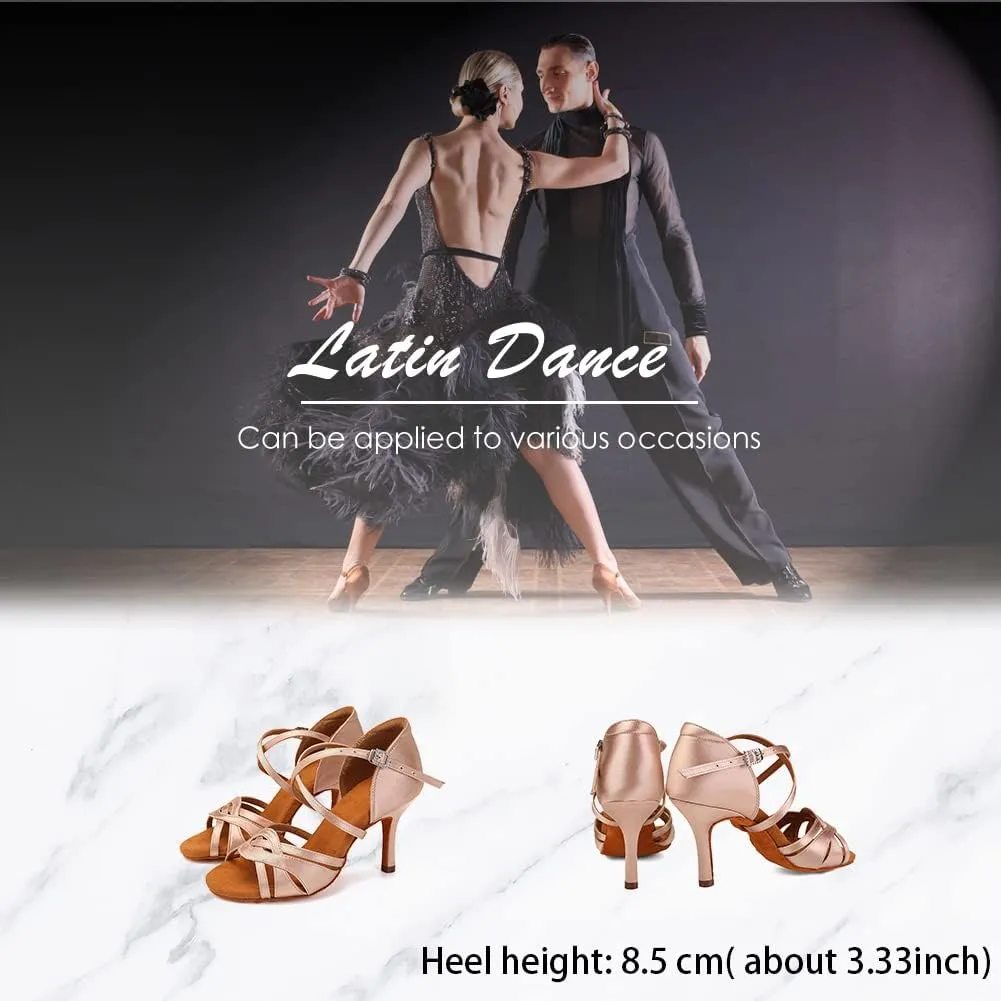 Women's Latin Dance Shoes Silk Satin Open Toe Professional Ballroom Tango Salsa Dance Practice Performance Dance Heels