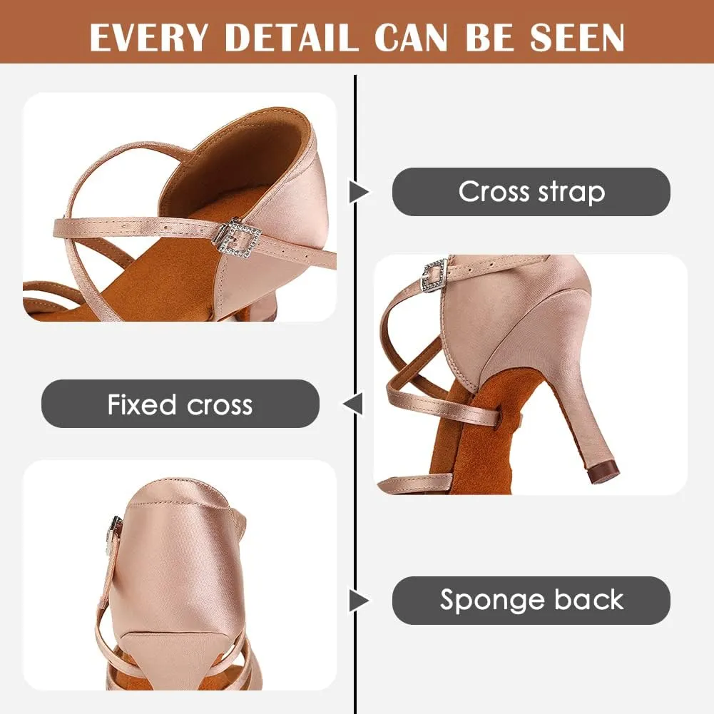 Women's Latin Dance Shoes Silk Satin Open Toe Professional Ballroom Tango Salsa Dance Practice Performance Dance Heels