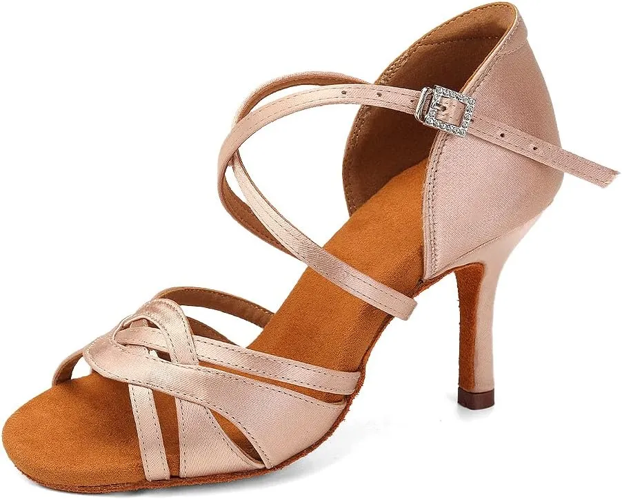 Women's Latin Dance Shoes Silk Satin Open Toe Professional Ballroom Tango Salsa Dance Practice Performance Dance Heels
