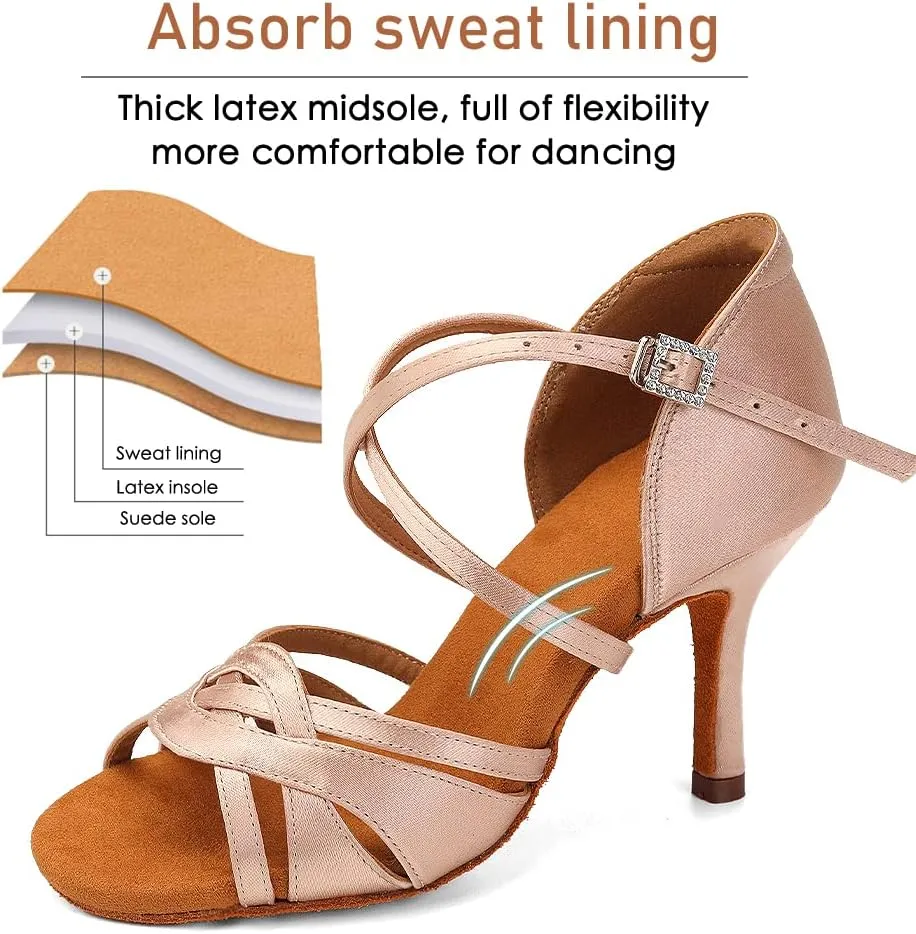 Women's Latin Dance Shoes Silk Satin Open Toe Professional Ballroom Tango Salsa Dance Practice Performance Dance Heels