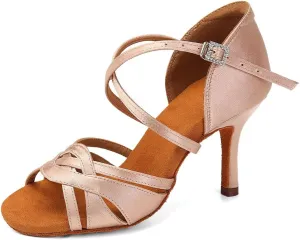 Women's Latin Dance Shoes Silk Satin Open Toe Professional Ballroom Tango Salsa Dance Practice Performance Dance Heels