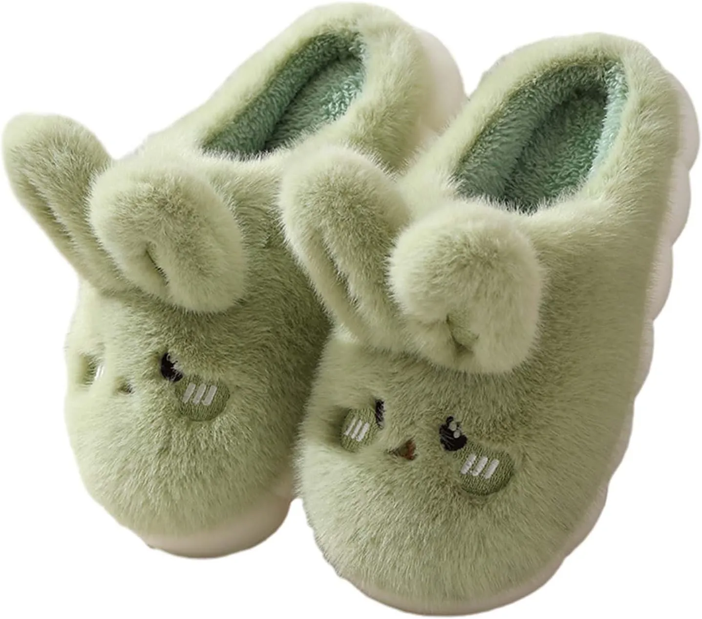 Women's Long Plush Flat Bottom Slippers Ladies Cute Bunny Memory Foam Faux Furry Liner Slipper