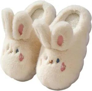 Women's Long Plush Flat Bottom Slippers Ladies Cute Bunny Memory Foam Faux Furry Liner Slipper