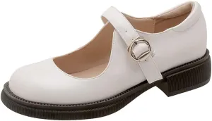 Women's Mary Jane Oxford Shoes Flats Vintage Round Toe Leather Buckle Strap Low Heel Girls Dress Shoe