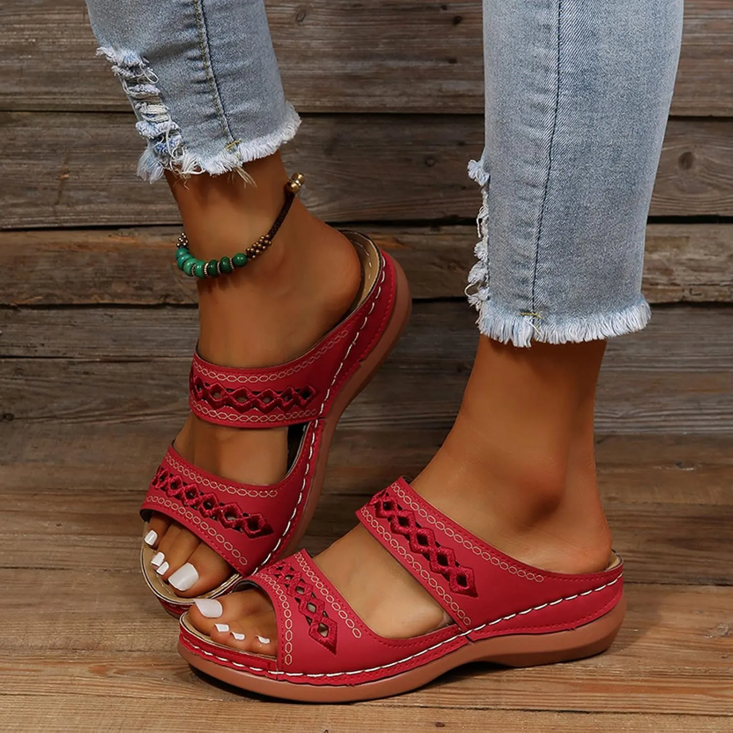 Womens Orthotic Hiking Sandals Arch Support Adjustable Straps Outdoor Walking Shoes Thick Cushion Plantar Fasciitis Relief Summer