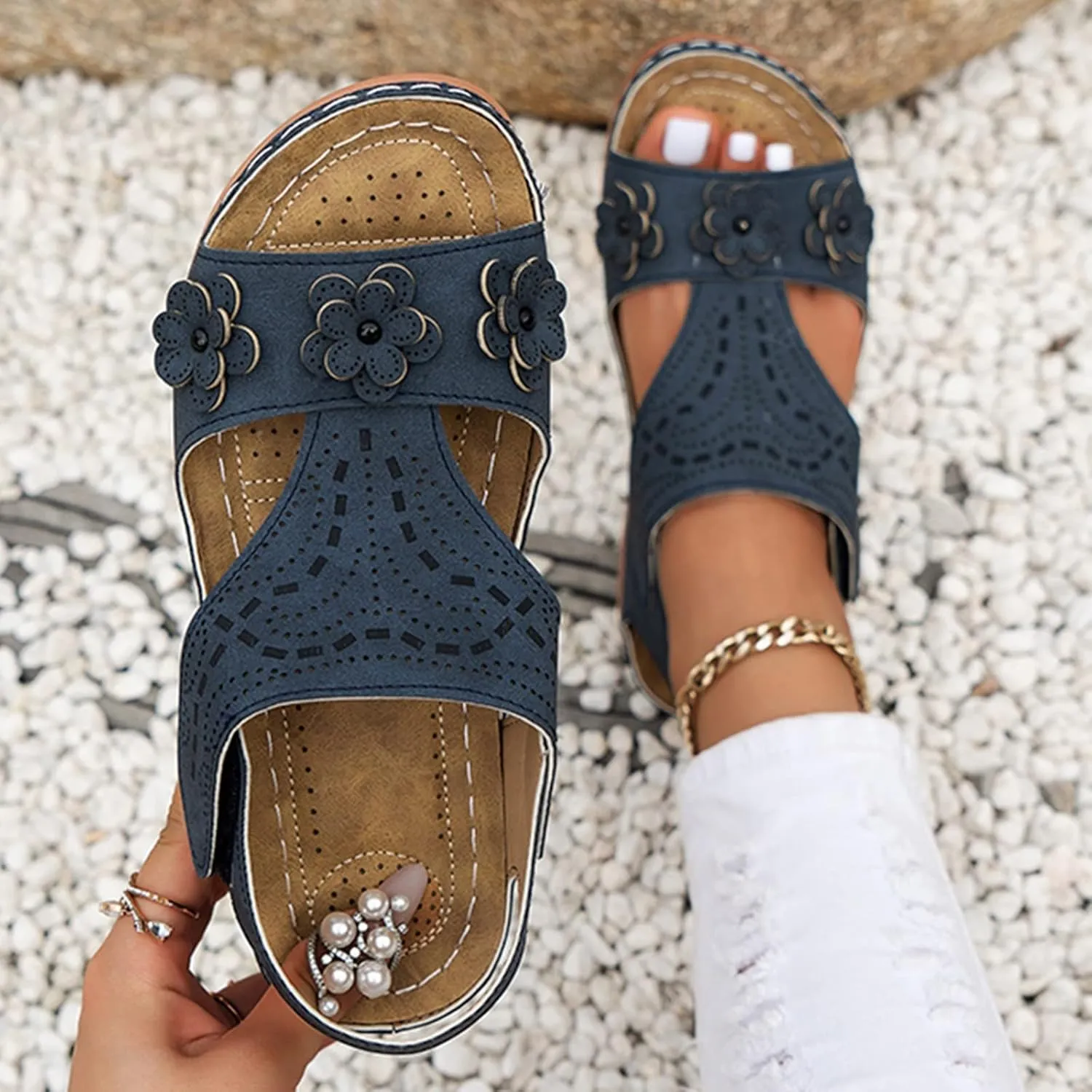 Womens Orthotic Hiking Sandals Arch Support Adjustable Straps Outdoor Walking Shoes Thick Cushion Plantar Fasciitis Relief Summer