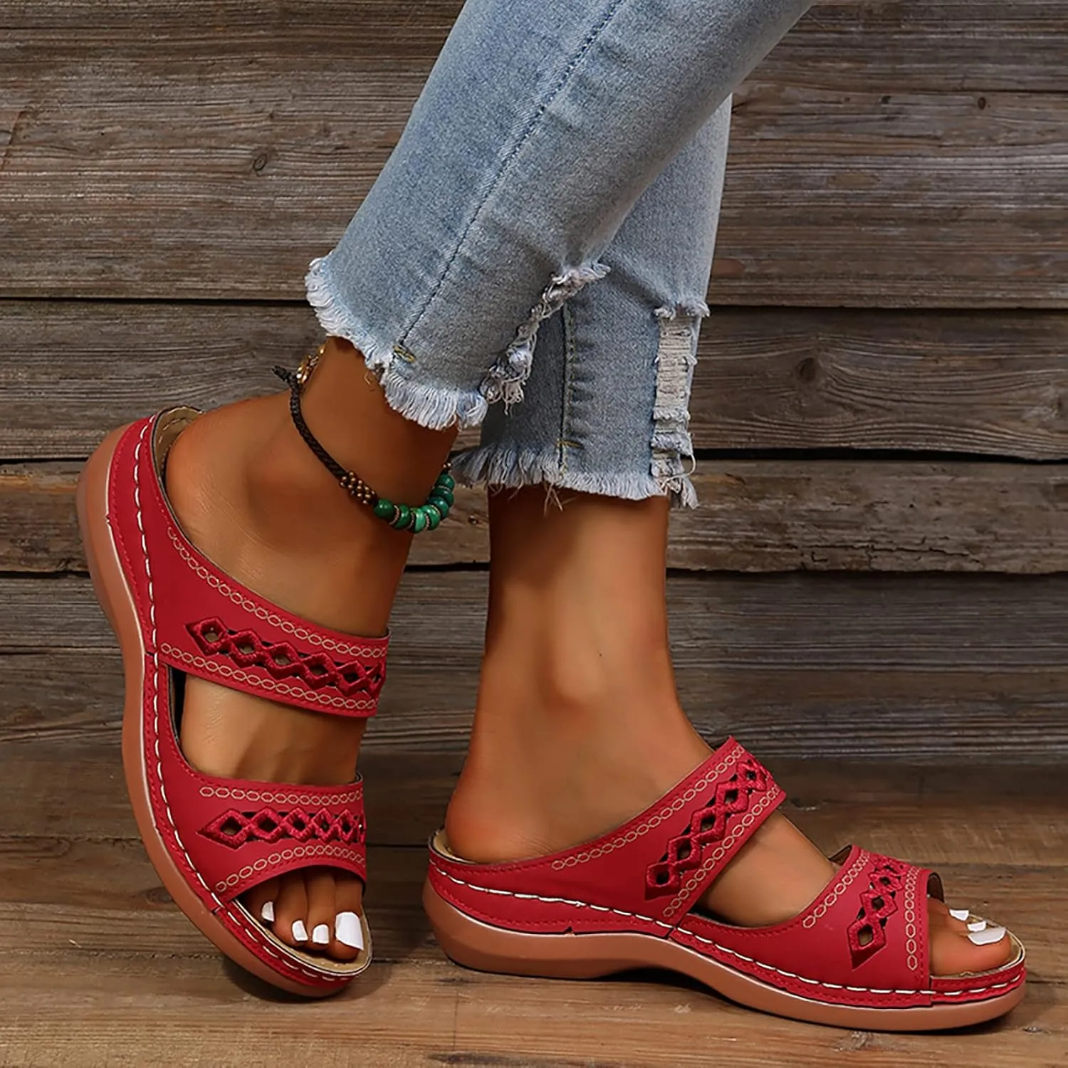 Womens Orthotic Hiking Sandals Arch Support Adjustable Straps Outdoor Walking Shoes Thick Cushion Plantar Fasciitis Relief Summer