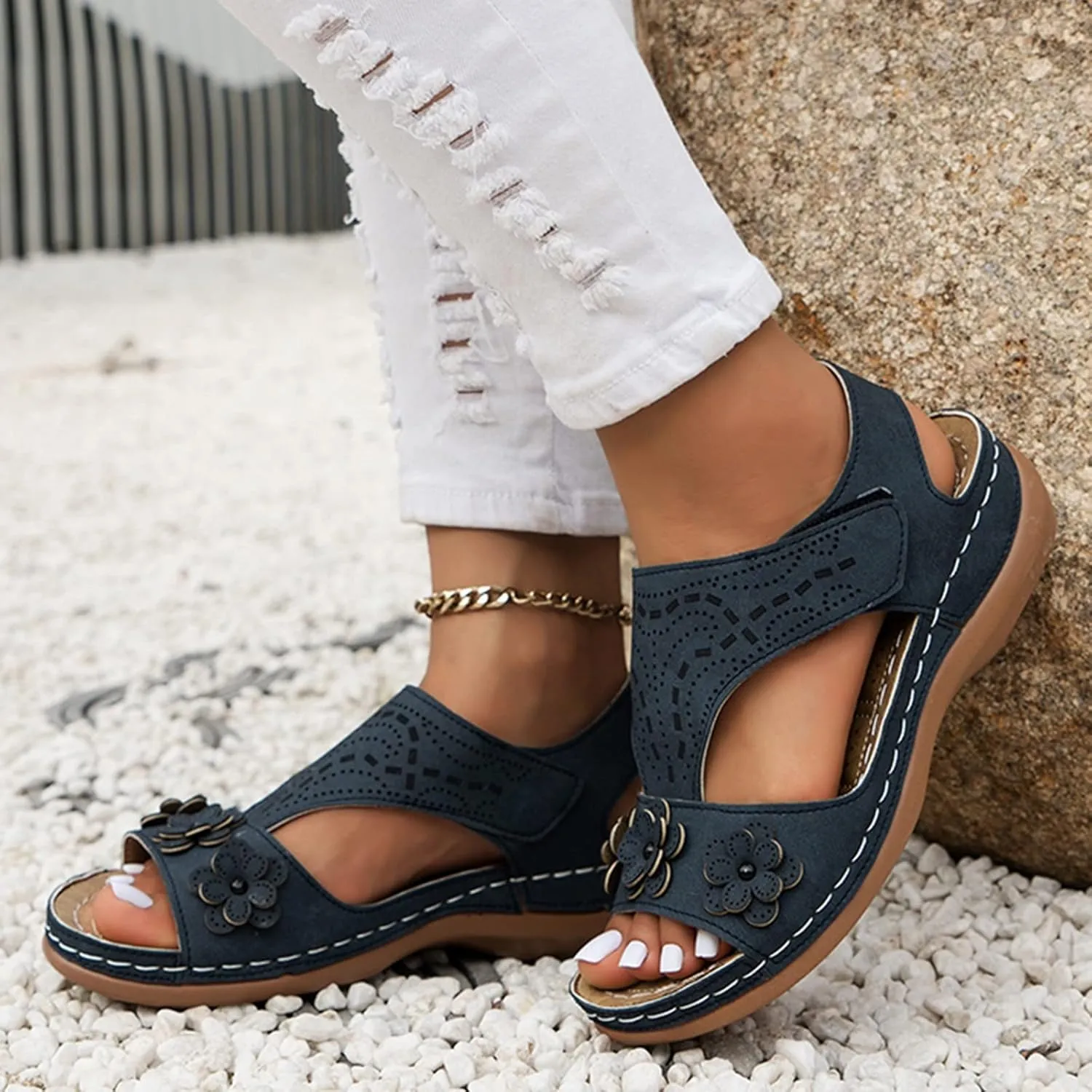 Womens Orthotic Hiking Sandals Arch Support Adjustable Straps Outdoor Walking Shoes Thick Cushion Plantar Fasciitis Relief Summer