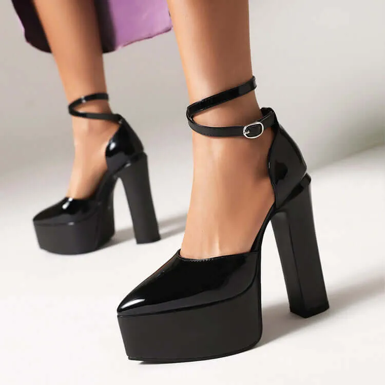 Women's Platform Square Heel Ankle Strap Sandals