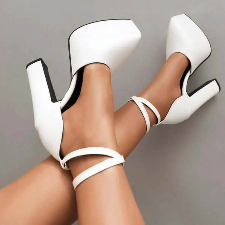 Women's Platform Square Heel Ankle Strap Sandals