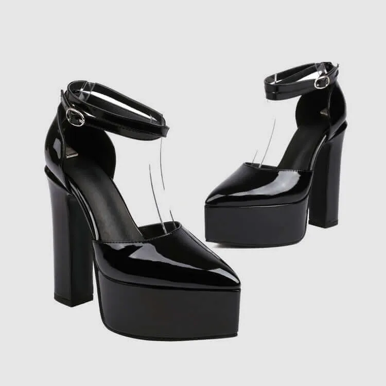 Women's Platform Square Heel Ankle Strap Sandals