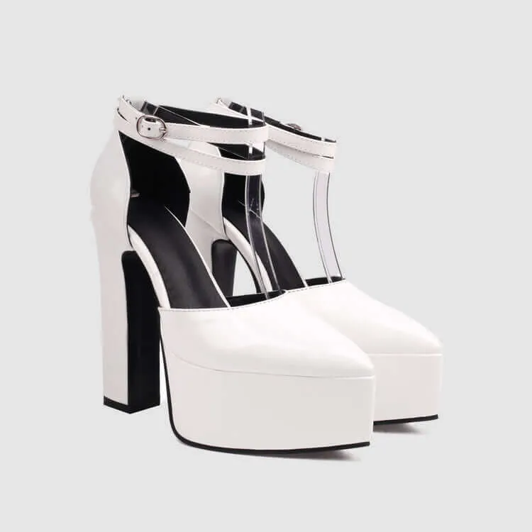 Women's Platform Square Heel Ankle Strap Sandals