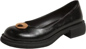Women's Slip On Loafers Flats Vintage Round Toe Leather Metallic Low Heel Girls Dress Oxford Shoes