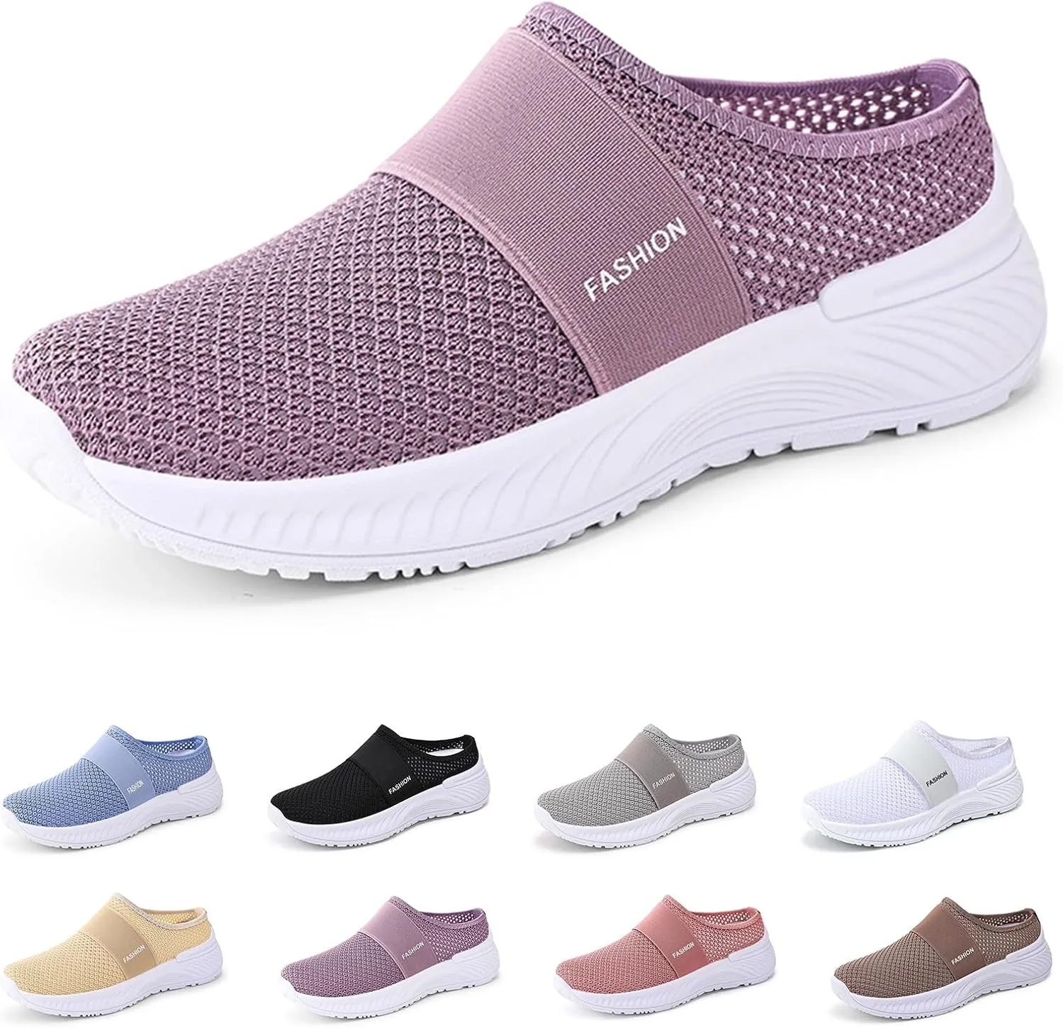 Women's Slippers Slip on Mules Clogs Lightweight Breathable Walking Sneakers Comfort Backless Shoes Quick Drying Garden Shoes Orthopedic Diabetic Shoe with Arch-Support