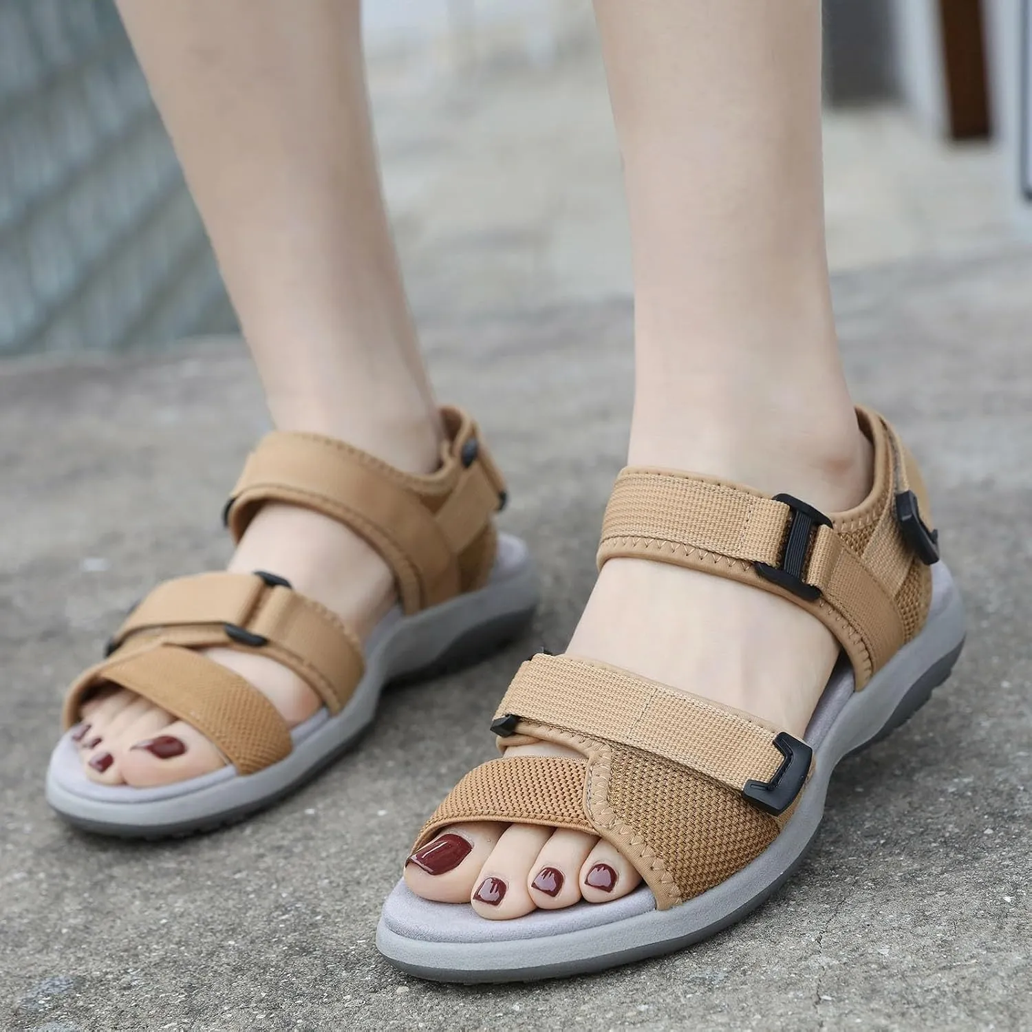 Women's Summer Fashion Open Toe Solid Color Adjustable Elastic Sports Sandals Breathable Non Slip Outdoor Beach Sandals