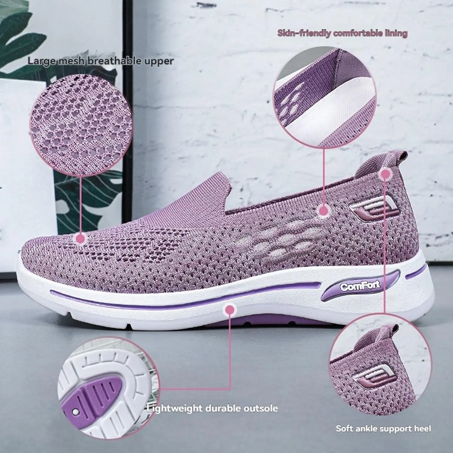 Womens Summer Shoes Woven Orthopedic Breathable Soft Sole Shoes Anti-Skid Sports Shoe Slip On Diabetic Foam Sneakers Mesh Up Sneaker for Arch Support