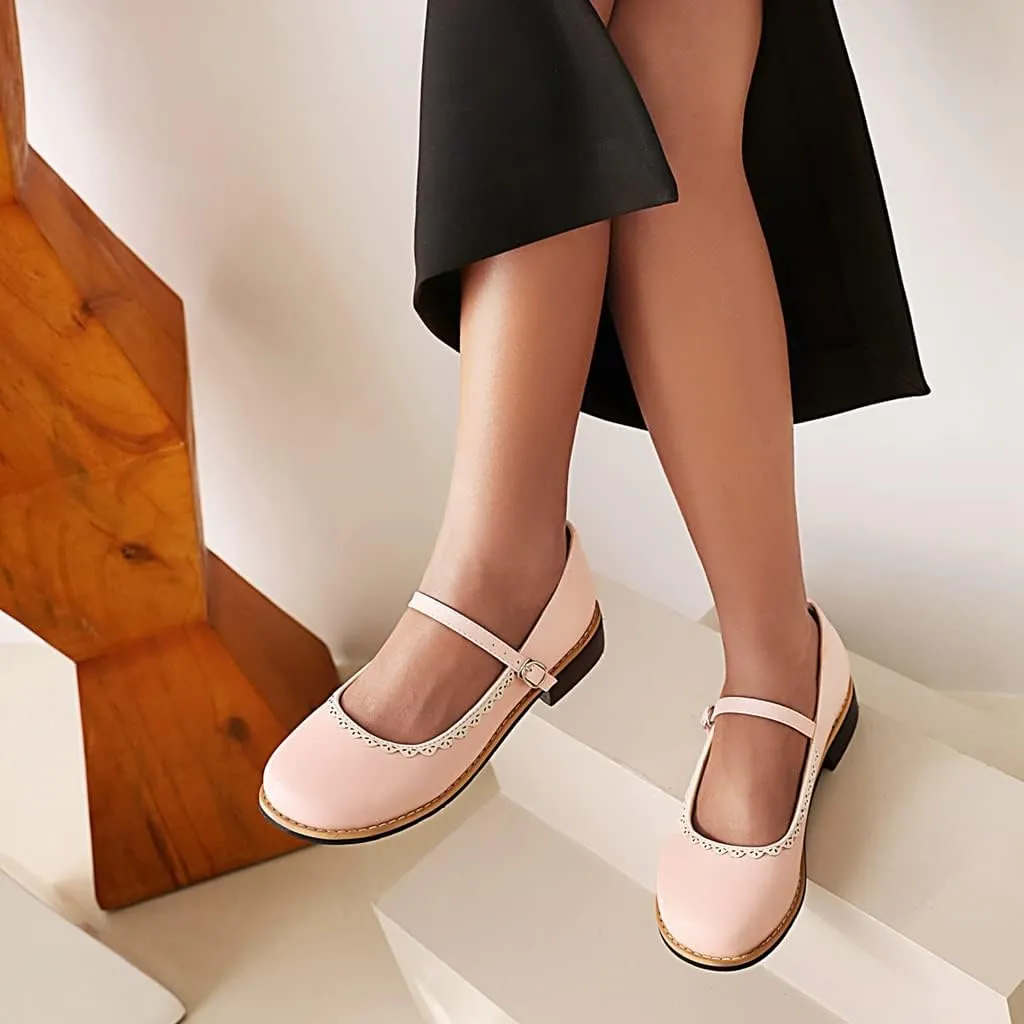 Women's Vintage Mary Jane Flats Round Toe Leather Buckle Strap School Uniform Girls Oxford Dress Shoes