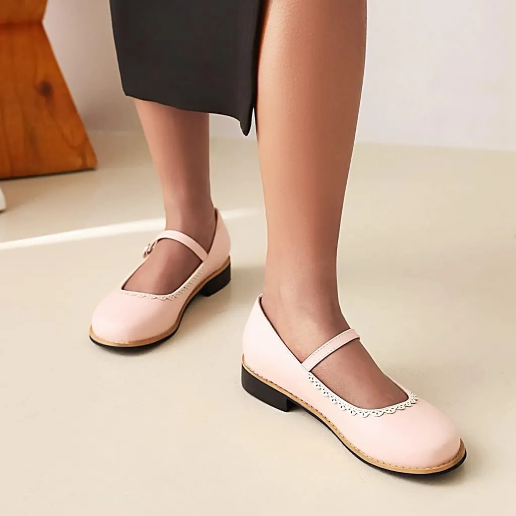 Women's Vintage Mary Jane Flats Round Toe Leather Buckle Strap School Uniform Girls Oxford Dress Shoes