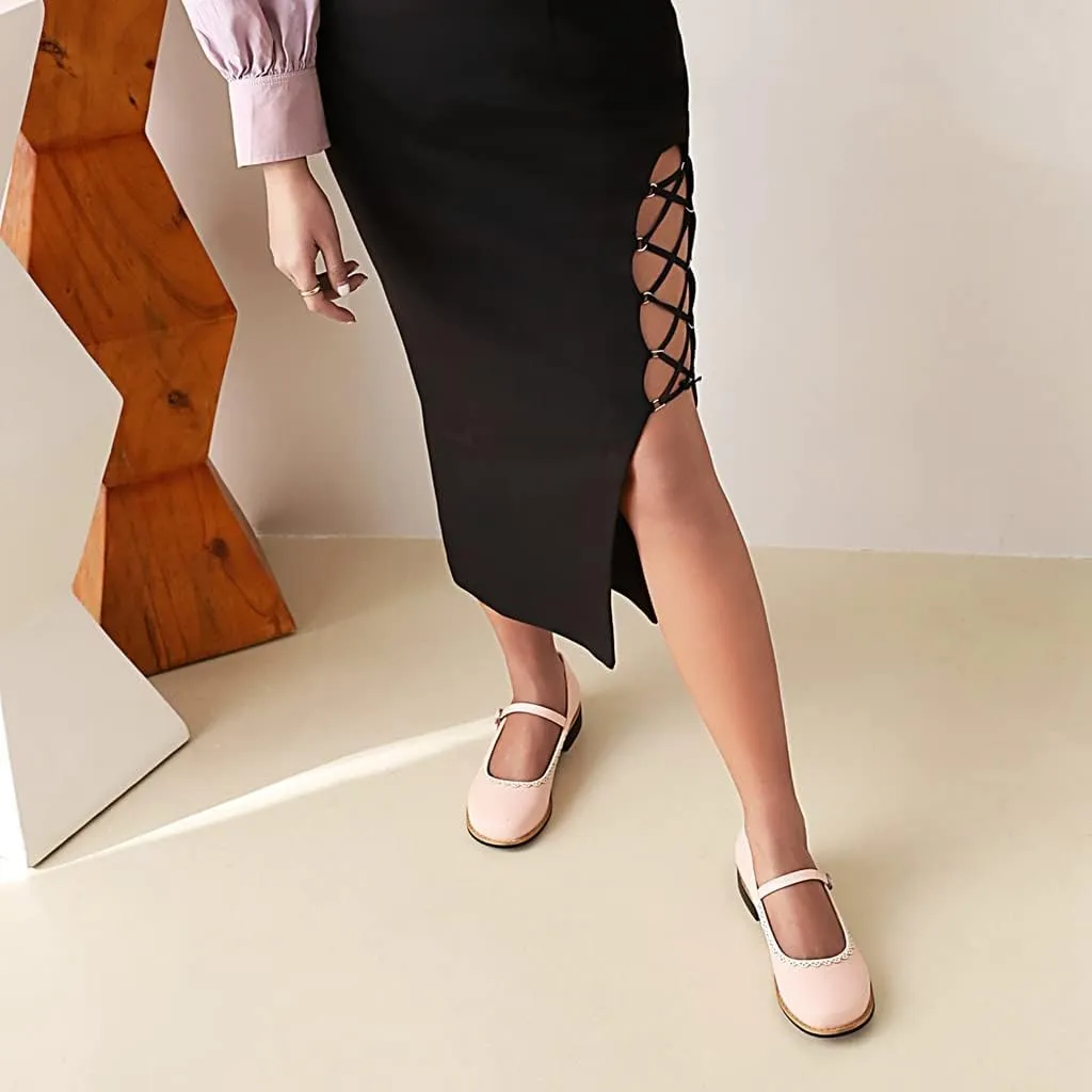 Women's Vintage Mary Jane Flats Round Toe Leather Buckle Strap School Uniform Girls Oxford Dress Shoes