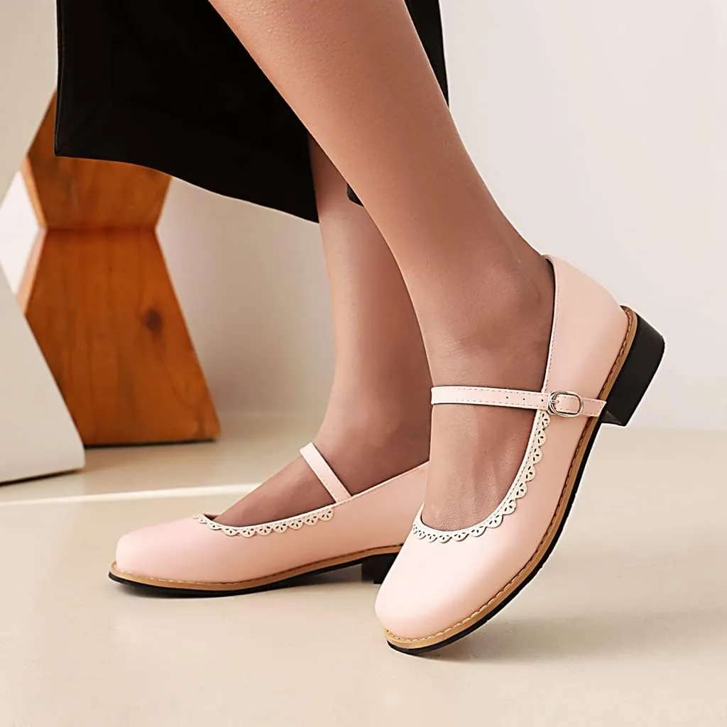 Women's Vintage Mary Jane Flats Round Toe Leather Buckle Strap School Uniform Girls Oxford Dress Shoes