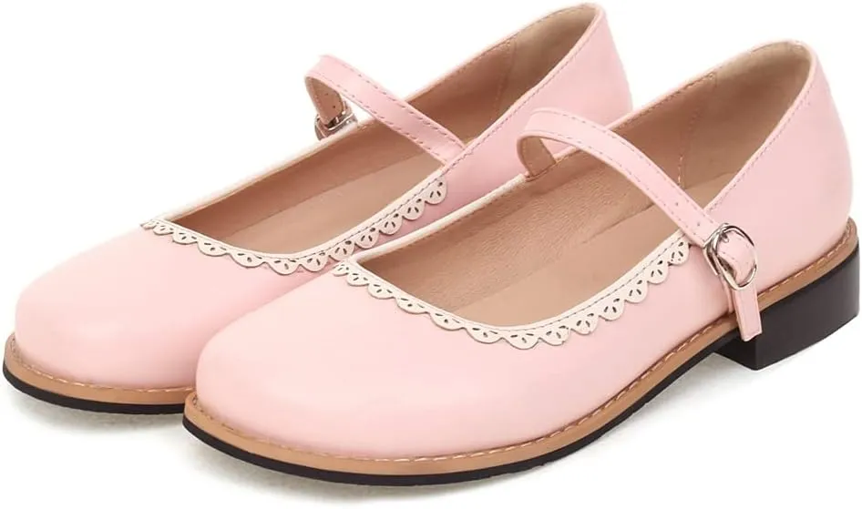 Women's Vintage Mary Jane Flats Round Toe Leather Buckle Strap School Uniform Girls Oxford Dress Shoes