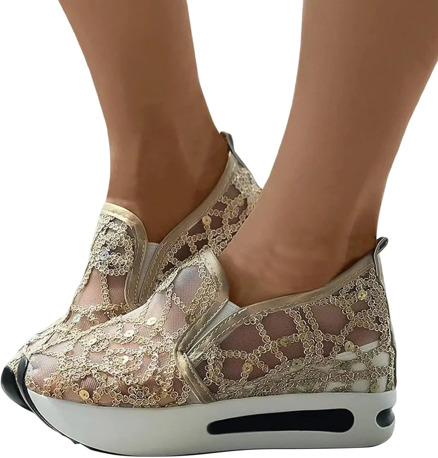 ZWRXW Platform Sneakers for Women Summer Lace Mesh Platform Shoes Chunky Lightweight Comfortable Casual Sneakers Outdoor Walking Fashion Shoes